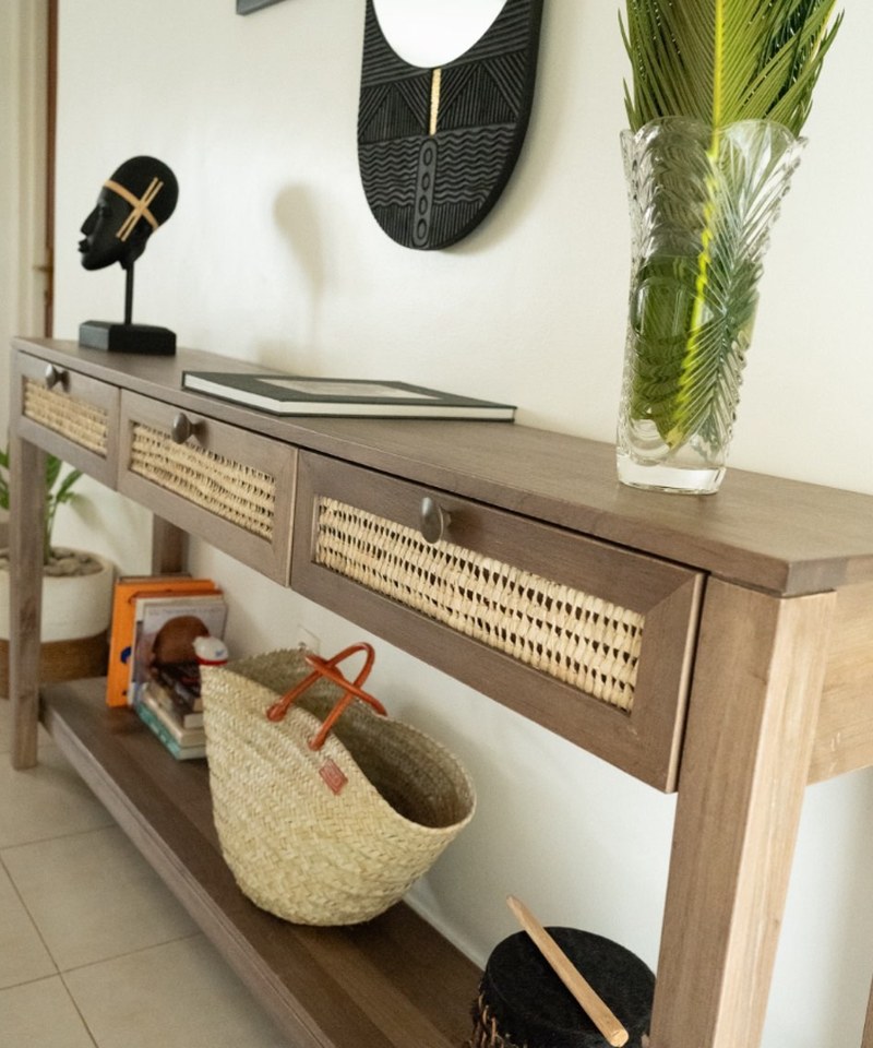 Console Table with Cane Drawers